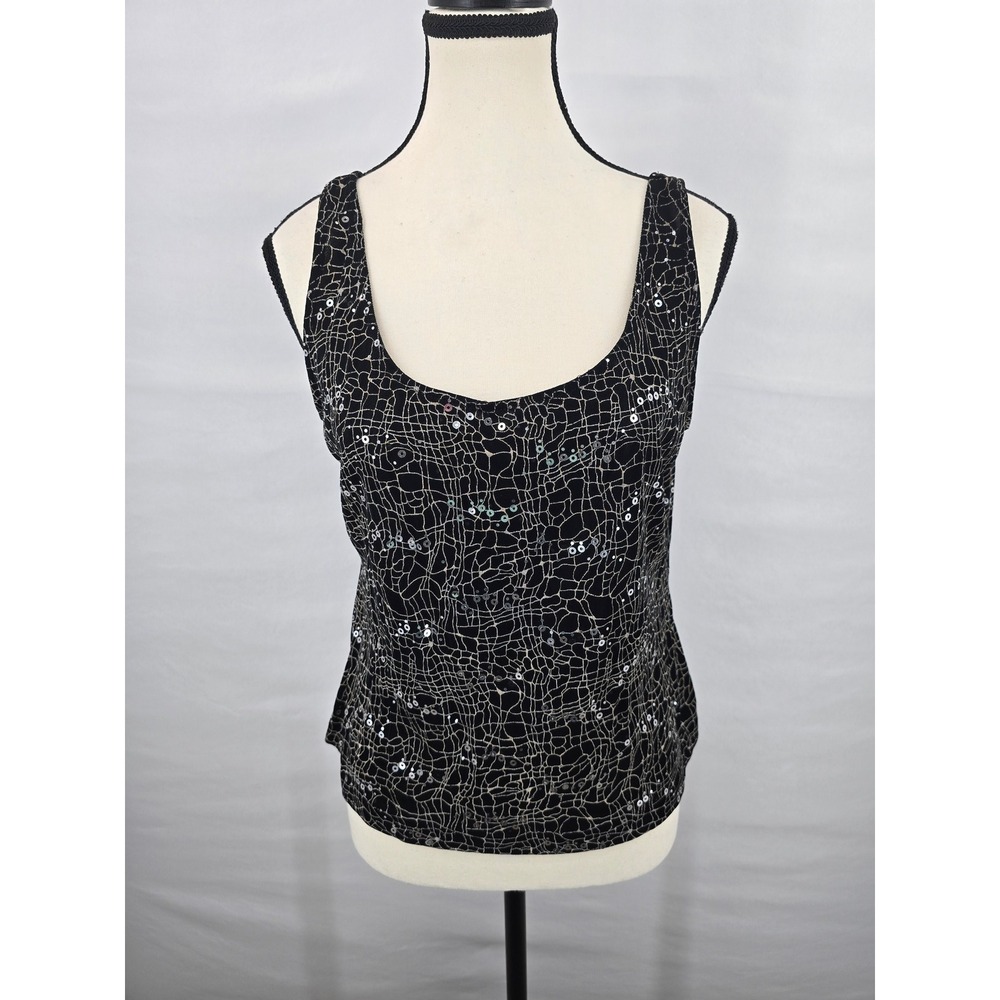 Alex Evenings Womens Black Gold Crackle Sequin Scoop Neck Formal Tank Top Large
